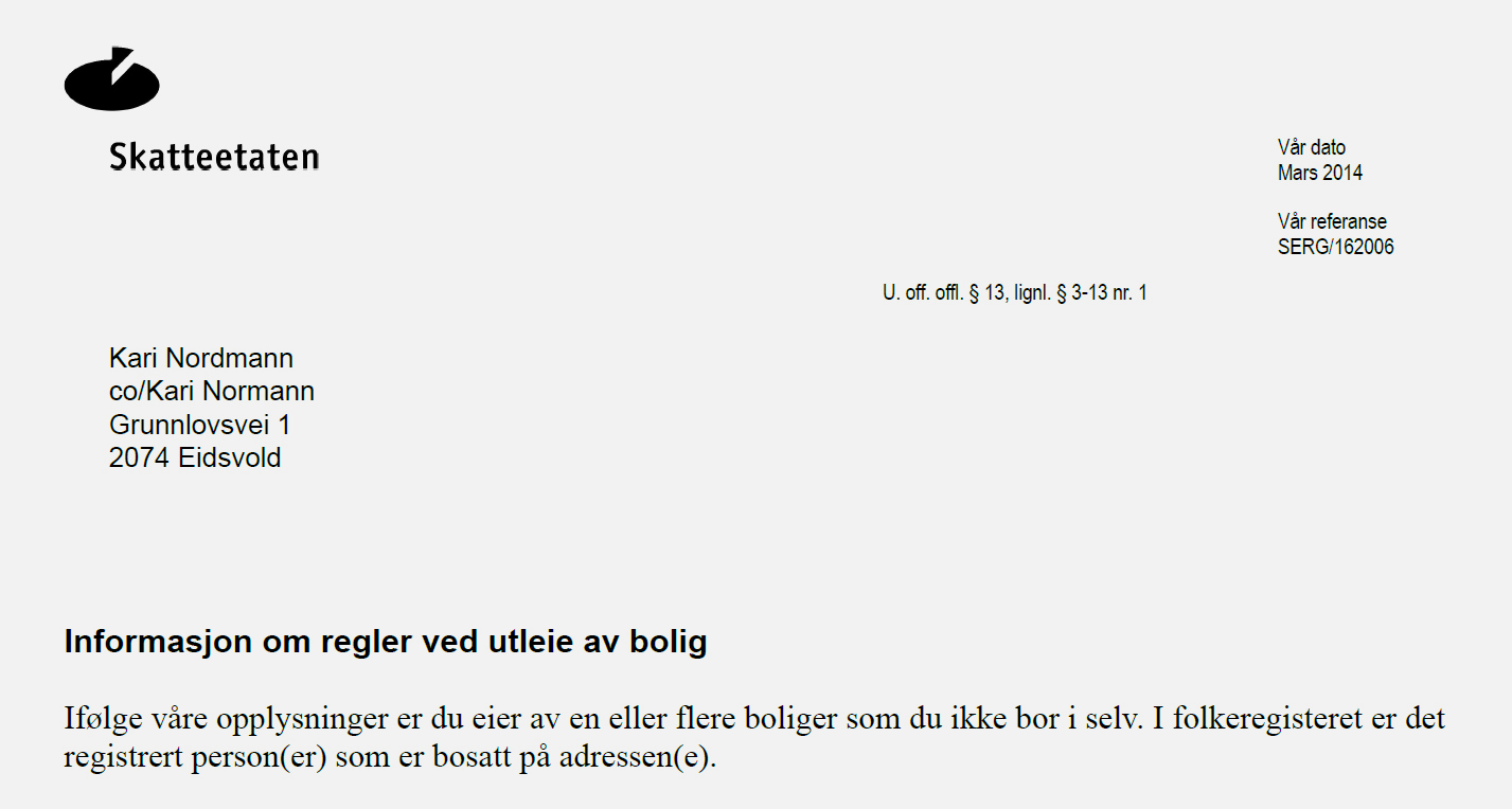 Fått dette brevet? Da bør du sjekke ekstra nøye om det er skatteplikt på ditt utleieforhold.
