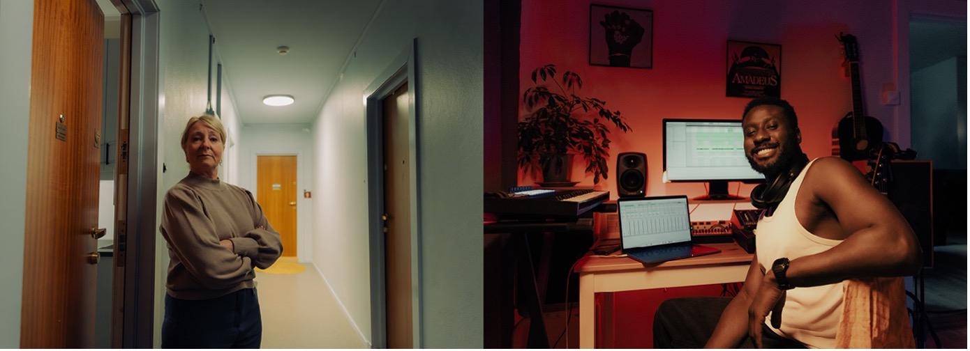 Kvinne og mann ser mot kamera